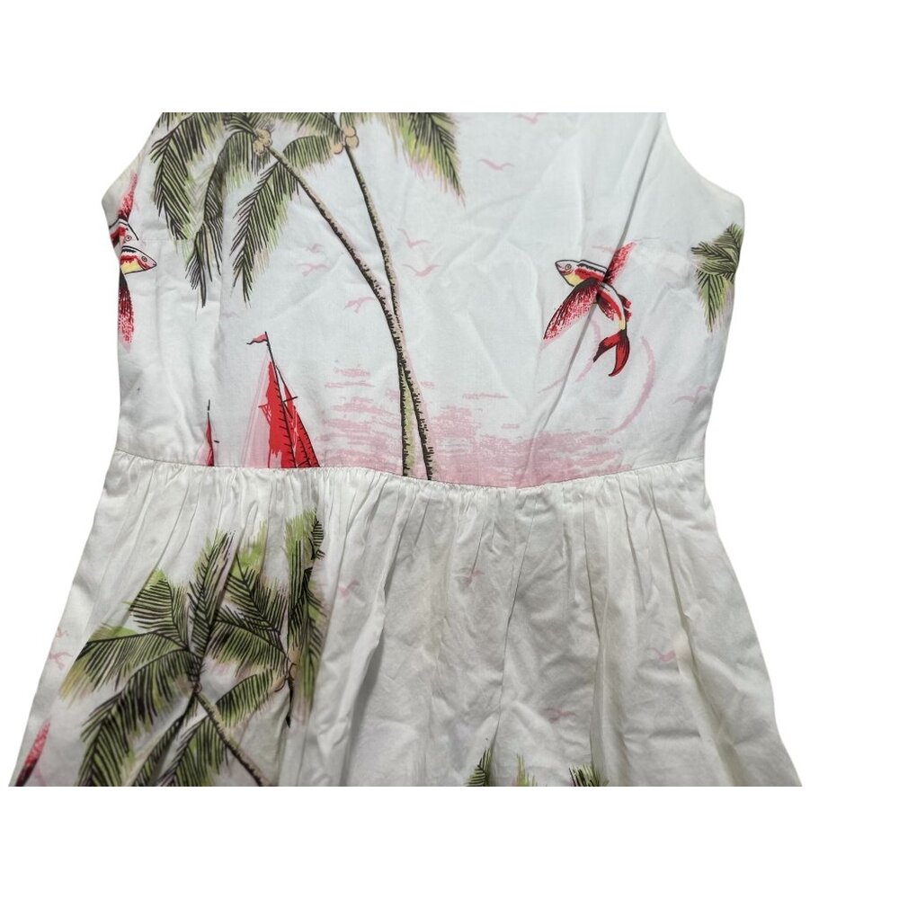 JCrew Barbados Map Palm Tree Fish Novelty Midi Dress Womens 10 Tropical Vacation - Picture 16 of 16